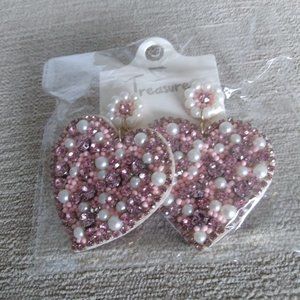 Large Pink Heart Bead Earrings